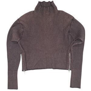 Varley Brown Hagen Ribbed Knit Long Sleeve Cropped Pullover Sweater Size: L